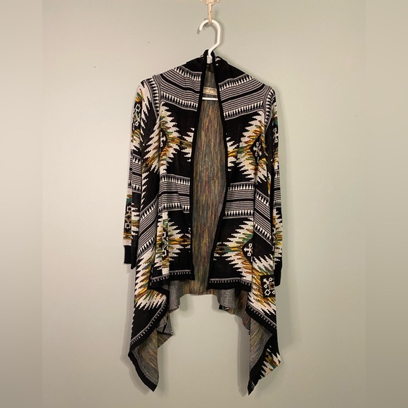 Ruff Hewn Aztec Draped Cardigan, Black/Ivory/Multi, Size Small - Picture 14 of 14